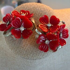 Vintage Lisner Red Floral Earrings
